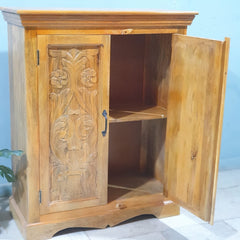 Thi Thu Indian Hand Carved Solid Wood Cabinet Honey Brown 90x40x110 cm