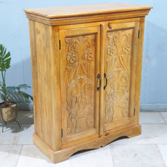 Thi Thu Indian Hand Carved Solid Wood Cabinet Honey Brown 90x40x110 cm