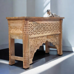 Indian Handmade Carved Wooden Mehrab Console Hall Table