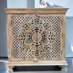 Indian Hand Carved Solid Wooden Cabinet 90x40x90cm Brown