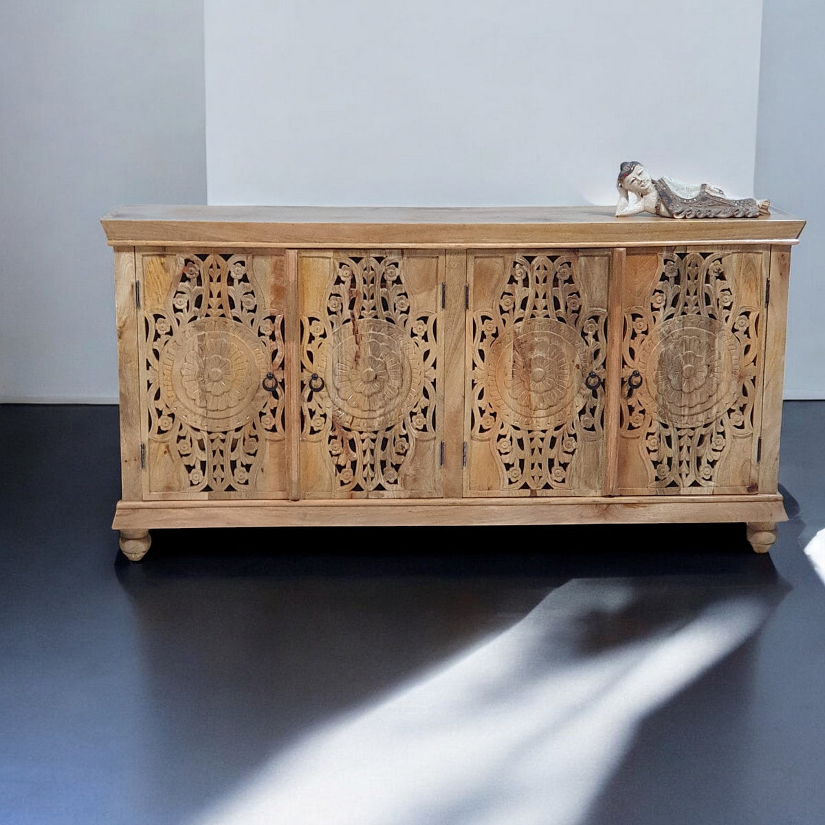 Handmade Carved Indian Mango Wood  4 Doors Sideboard Brown 180x40x90cm