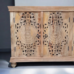 Handmade Carved Indian Mango Wood  4 Doors Sideboard Brown 180x40x90cm