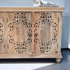 Handmade Carved Indian Mango Wood   4 Doors Sideboard Brown 180x40x90cm