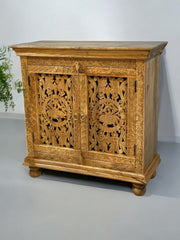 Handmade Indian Furniture Solid Hard Wood Carved 2 Doors Cabinet