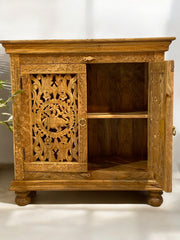 Handmade Indian Furniture Solid Hard Wood Carved 2 Doors Cabinet