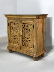 Handmade Indian Furniture Solid Hard Wood Carved 2 Doors Cabinet