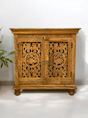 Handmade Indian Furniture Solid Hard Wood Carved 2 Doors Cabinet