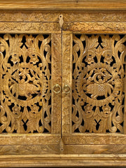 Handmade Indian Furniture Solid Hard Wood Carved 2 Doors Cabinet