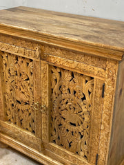 Handmade Indian Furniture Solid Hard Wood Carved 2 Doors Cabinet