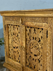 Handmade Indian Furniture Solid Hard Wood Carved 2 Doors Cabinet