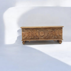 Handmade Indian Furniture Solid Hard Wood Carved Blanket Box Brown
