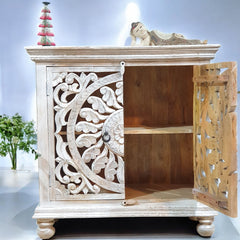 Indian Hand Carved Solid Wooden Cabinet 90x40x90cm  White