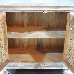 Indian Hand Carved Solid Wooden Cabinet 90x40x90cm  Whitewash 01
