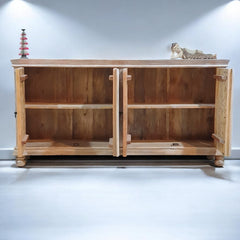 Handmade Carved Indian Mango Wood 4 Doors Sideboard White