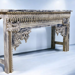 Handmade Indian Furniture Solid Hard Wood Carved Console Table 150x40x90Cm White