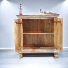Indian Hand Carved Solid Wooden Cabinet 90x40x90cm Whitewash 02