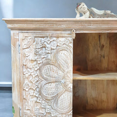 Indian Hand Carved Solid Wooden Cabinet 90x40x90cm Whitewash 02