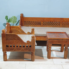 Indian Furniture Classic Hand Carved Traditional Sofa Set With Center Table D2
