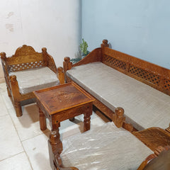 Indian Furniture Classic Hand Carved Traditional Sofa Set With Center Table D2