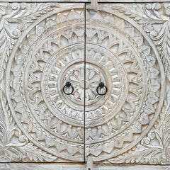 SUSAN Carved Oasis Hand Carved Mango Wood Carved 2 Doors Cabinet With Natural Top