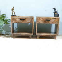 Clovelly Designer Solid Wood Acacia Lamp Side Table Bedside (Set Of 2) 50X40X50 cm
