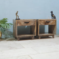 Clovelly Designer Solid Wood Acacia Lamp Side Table Bedside (Set Of 2) 50X40X50 cm
