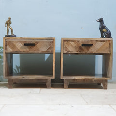 Clovelly Designer Solid Wood Acacia Lamp Side Table Bedside (Set Of 2) 50X40X50 cm