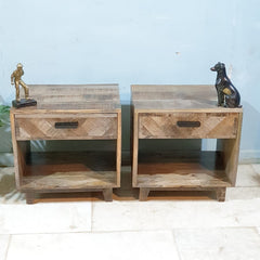 Clovelly Designer Solid Wood Acacia Lamp Side Table Bedside (Set Of 2) 50X40X50 cm