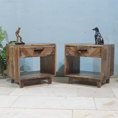 Clovelly Designer Solid Wood Acacia Lamp Side Table Bedside (Set Of 2) 50X40X50 cm
