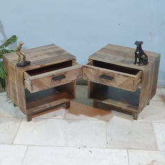 Clovelly Designer Solid Wood Acacia Lamp Side Table Bedside (Set Of 2) 50X40X50 cm