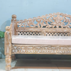 Mughal Garden Hand Carved Balinese Daybed Limewash 150x60x80 cm