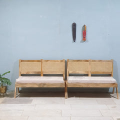 Rattan Elegance Series Mango Wood Rattan Cane Relaxing Bench With Seat Cushion