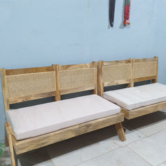 Rattan Elegance Series Mango Wood Rattan Cane Relaxing Bench With Seat Cushion