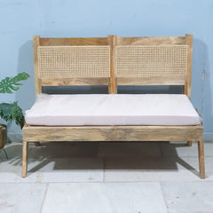 Rattan Elegance Series Mango Wood Rattan Cane Relaxing Bench With Seat Cushion