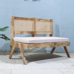 Rattan Elegance Series Mango Wood Rattan Cane Relaxing Bench With Seat Cushion