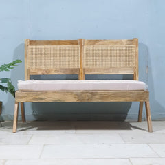 Rattan Elegance Series Mango Wood Rattan Cane Relaxing Bench With Seat Cushion