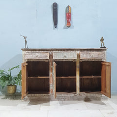 Rustica Reclaimed Wood Boat Timber Sideboard Buffet Whitewash 150X40X92 CM