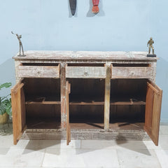 Rustica Reclaimed Wood Boat Timber Sideboard Buffet Whitewash 150X40X92 CM