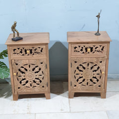 Indian Hand Carved Solid Wooden Bedside Table 45x35x70cm Brown