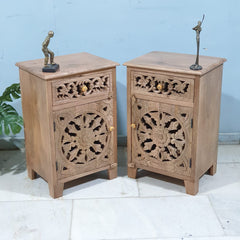 Indian Hand Carved Solid Wooden Bedside Table 45x35x70cm Brown