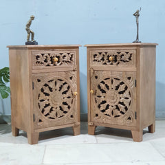 Indian Hand Carved Solid Wooden Bedside Table 45x35x70cm Brown