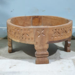 Hand Carved Solid Wood Chakki Grinder Coffee Table 31X31X16 CM Brown