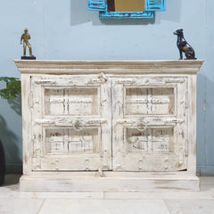 Indian antique Doors Cabinet / Vanity Whitewash 122X45X85 Cm