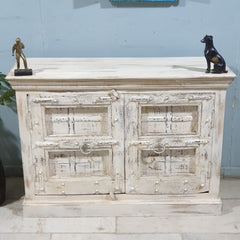 Indian antique Doors Cabinet / Vanity Whitewash 122X45X85 Cm