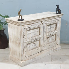 Indian antique Doors Cabinet / Vanity Whitewash 122X45X85 Cm