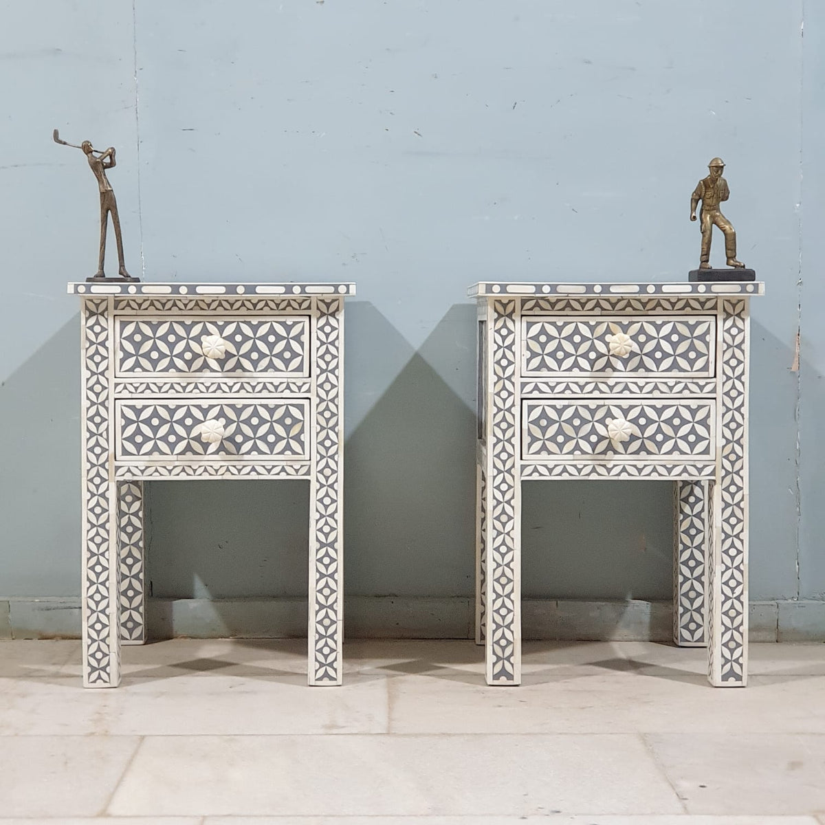 Bone Inlay Geometrical pattern Bedsides Grey