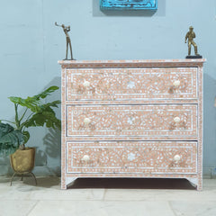 Mother of Pearl Inlay Amira Classic Pink Chest of Drawer Dresser Tallboy Floral Pattern