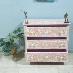 Mother of Pearl Inlay Amira Classic Pink Chest of Drawer Dresser Tallboy Floral Pattern