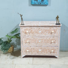 Mother of Pearl Inlay Amira Classic Pink Chest of Drawer Dresser Tallboy Floral Pattern