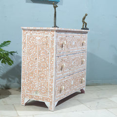 Mother of Pearl Inlay Amira Classic Pink Chest of Drawer Dresser Tallboy Floral Pattern